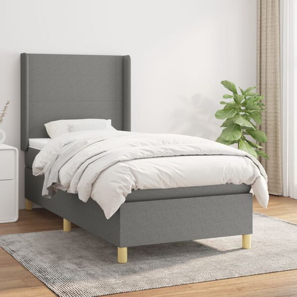 vidaXL Cama box spring con colch&oacute;n tela gris oscuro 90x200 cm