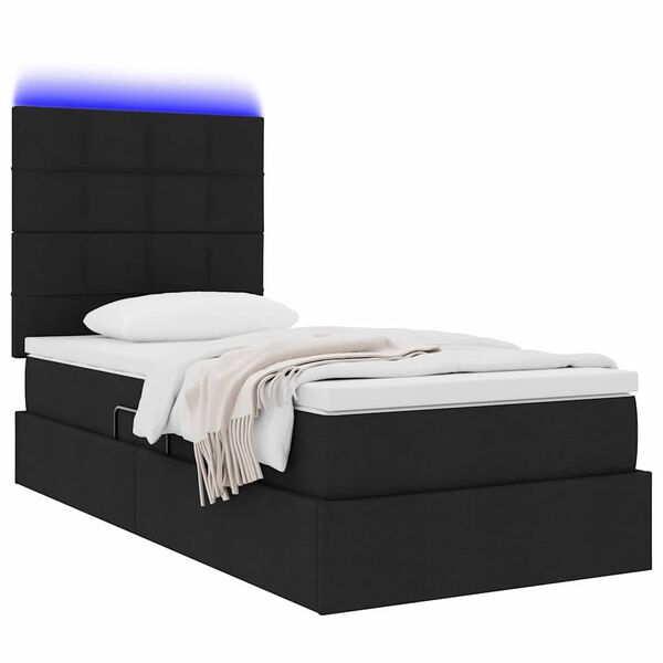 vidaXL Cama con almacenamiento y LED Negro 90 x 190 cm Poli&eacute;ster