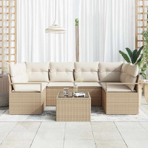 vidaXL Conjunto de sof&aacute; de jard&iacute;n con coj&iacute;n Manual 7 pcs Beige y Crema