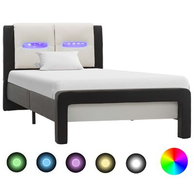 vidaXL Estructura cama con LED cuero sintético negro blanco 90x200 cm