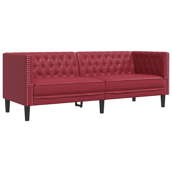vidaXL Sofá Chesterfield de 3 plazas cuero artificial rojo tinto