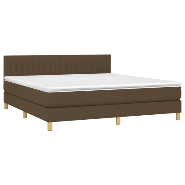 vidaXL Cama box spring con colch&oacute;n tela marr&oacute;n oscuro 180x200 cm