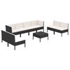 vidaXL Set muebles de jard&iacute;n 9 pzas y cojines rat&aacute;n sint&eacute;tico negro