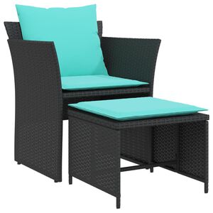 vidaXL Sill&oacute;n de jard&iacute;n con reposapi&eacute;s rat&aacute;n sint&eacute;tico negro