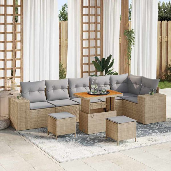 vidaXL Conjunto de sof&aacute; de jard&iacute;n con coj&iacute;n 9 pcs Beige y Gris Claro