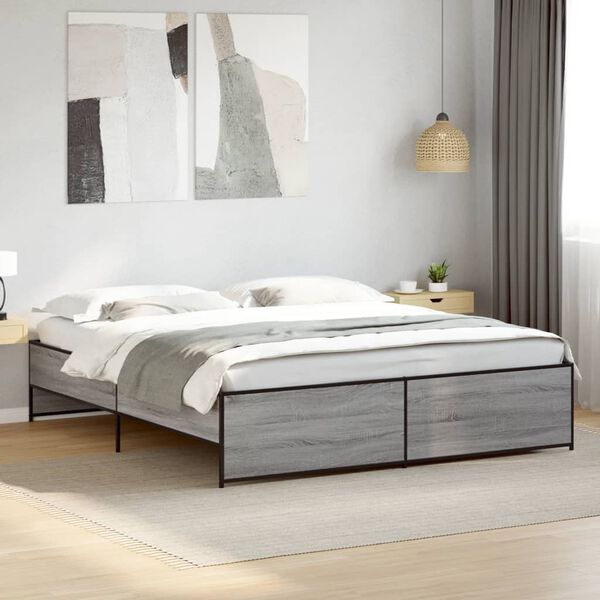vidaXL Estructura cama madera ingenier&iacute;a metal gris Sonoma 180x200 cm