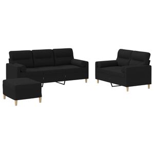 vidaXL Juego de sof&aacute;s con cojines 3 piezas tela negro