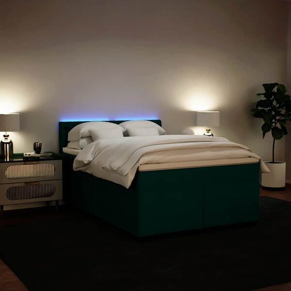 vidaXL Cama box spring con colch&oacute;n terciopelo verde oscuro 160x200 cm