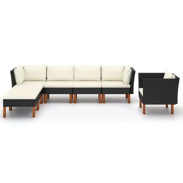 vidaXL Set muebles de jard&iacute;n 7 pzas rat&aacute;n sint&eacute;tico eucalipto negro