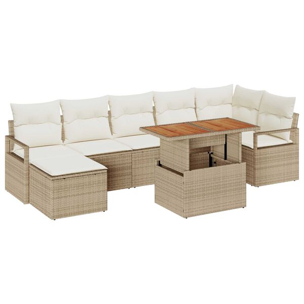 vidaXL Conjunto de sof&aacute; de jard&iacute;n 8 pcs Beige Polirat&aacute;n