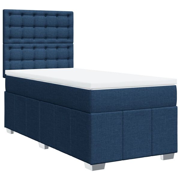 vidaXL Cama box spring con colch&oacute;n tela azul 90x190 cm