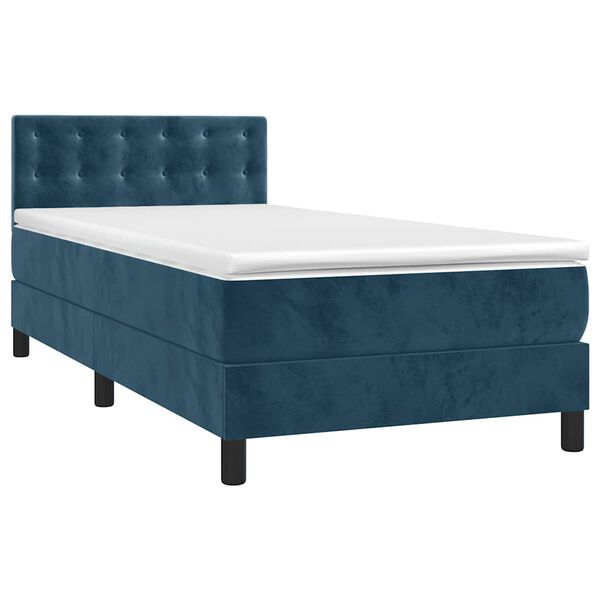 vidaXL Cama box spring colch&oacute;n y LED terciopelo azul oscuro 90x190 cm
