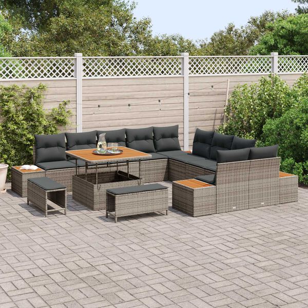vidaXL Conjunto de sof&aacute;s de jard&iacute;n 13 pcs Gris rat&aacute;n sint&eacute;tico