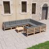vidaXL Juego de muebles de jardín 11 pzas y cojines madera maciza pino