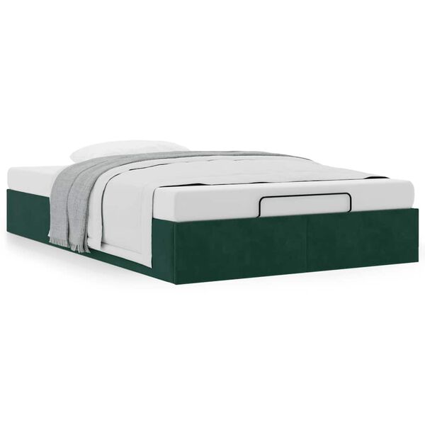 vidaXL Estructura de cama otomana sin colch&oacute;n terciopelo verde oscuro