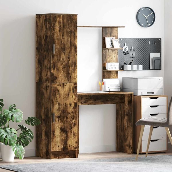 vidaXL Escritorio 2 pcs Roble ahumado