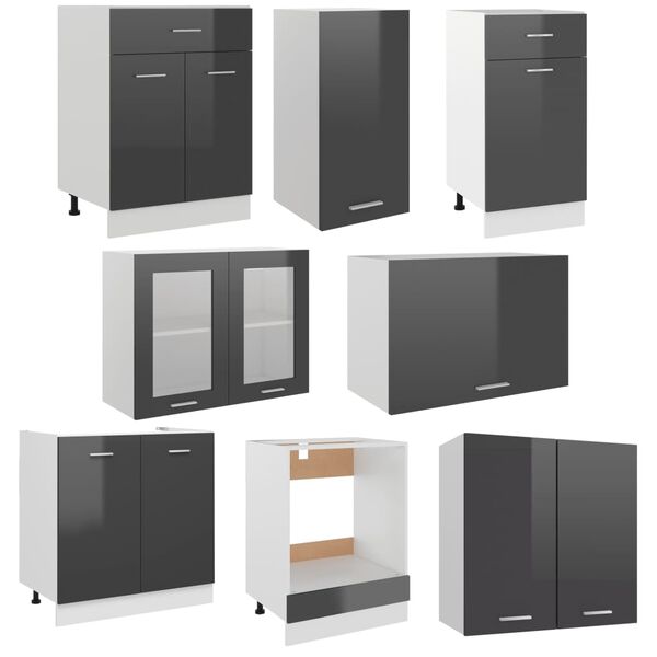 vidaXL Muebles de cocina con encimera 8 pzas gris brillo