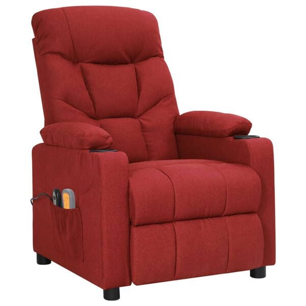 vidaXL Sillón de masaje eléctrico tela rojo tinto
