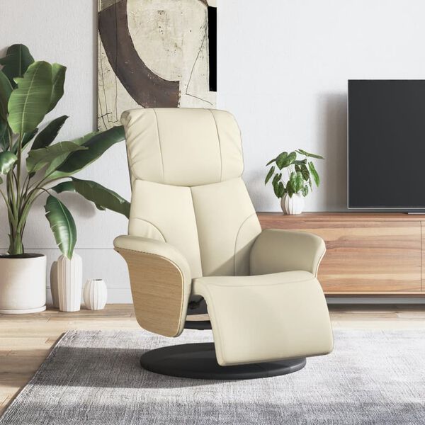 vidaXL Sill&oacute;n reclinable con reposapi&eacute;s cuero sint&eacute;tico color crema