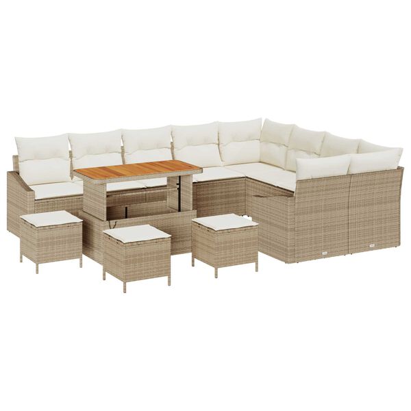 vidaXL Conjunto de sofá de jardín con cojín 13 pcs Beige y Crema