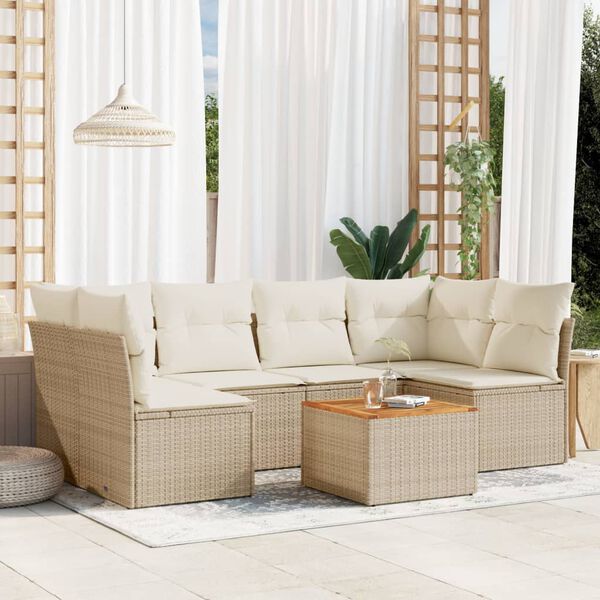 vidaXL Set sof&aacute;s de jard&iacute;n 7 piezas y cojines rat&aacute;n sint&eacute;tico beige