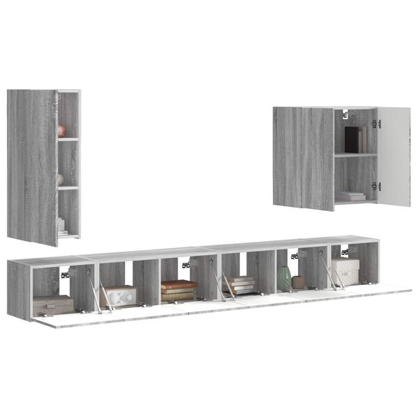 vidaXL Conjunto de mueble para TV de pared 6 pcs Gris Sonoma