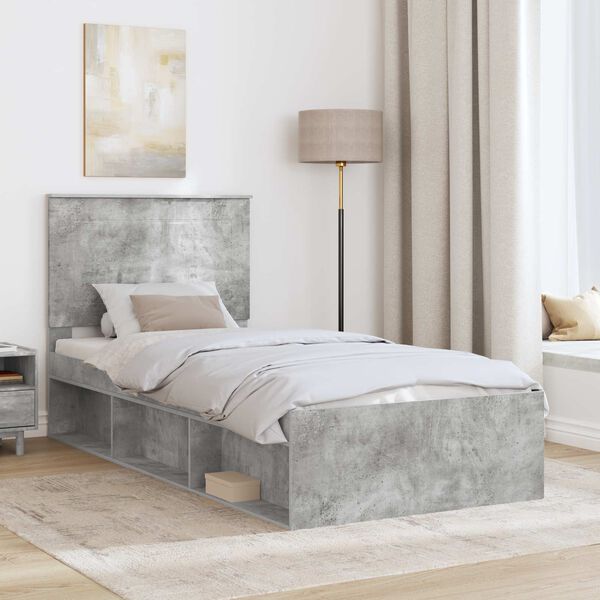 vidaXL Estructura de cama con cabecera Gris concreto 75 x 190 cm