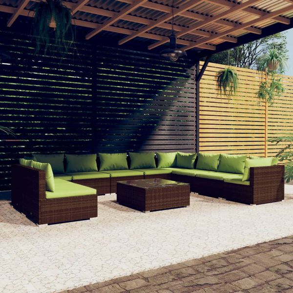 vidaXL Set de muebles de jardín 11 pzas cojines ratán sintético marrón