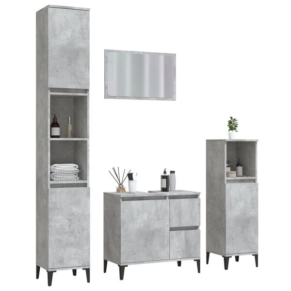 vidaXL Juego muebles de ba&ntilde;o 4 pzas madera contrachapada gris hormig&oacute;n