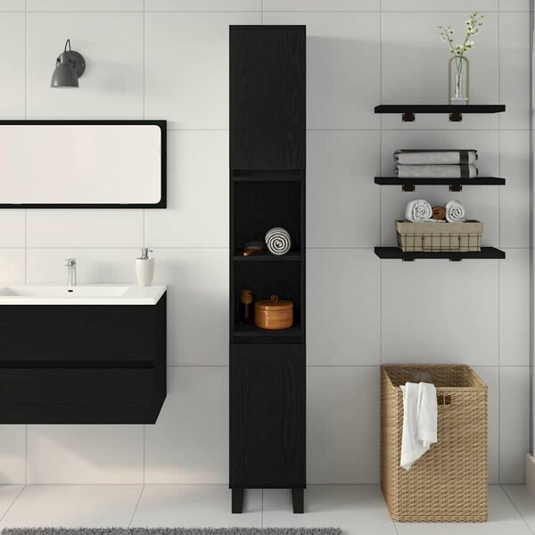 vidaXL Gabinete de Ba&ntilde;o con estante Roble Negro 30 x 30 x 190 cm