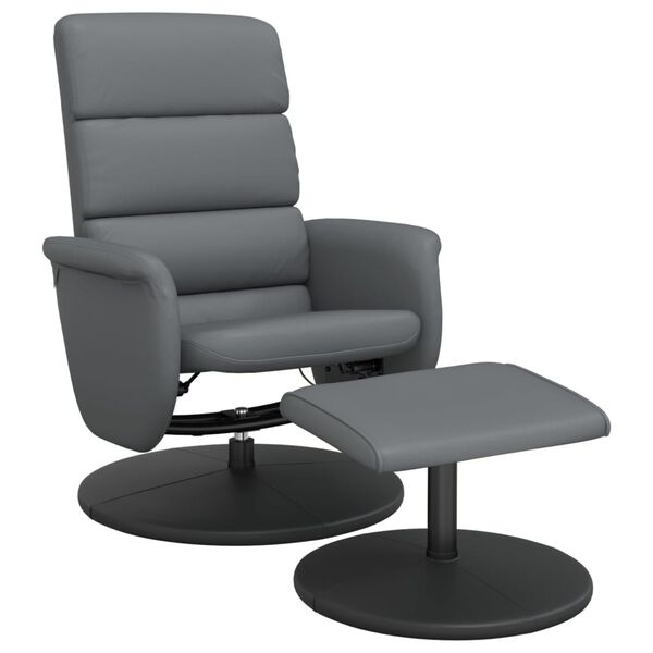 vidaXL Sill&oacute;n reclinable con reposapi&eacute;s cuero sint&eacute;tico gris