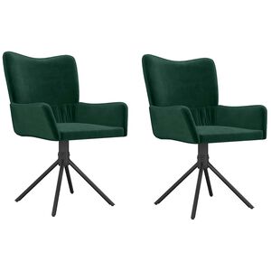 vidaXL Sillas de comedor giratorias 2 unidades terciopelo verde oscuro