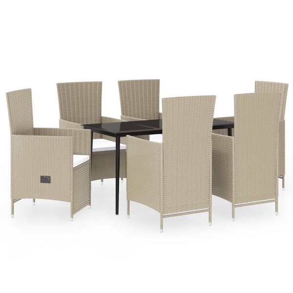 vidaXL Juego de comedor de jardín 7 piezas con cojines beige