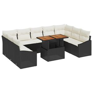 vidaXL Conjunto de sof&aacute;s de jard&iacute;n 10 uds. Negro y crema