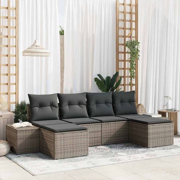 vidaXL Conjunto de sofá de jardín con cojín 4 pcs Gris ratán sintético