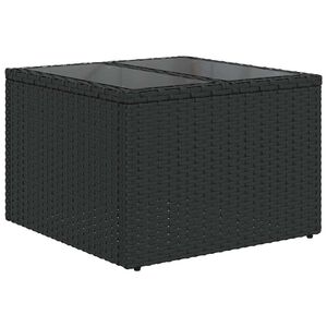 vidaXL Mesa de jard&iacute;n con tablero de cristal, rat&aacute;n sint&eacute;tico, color negro, 55 x 55 x 37 cm
