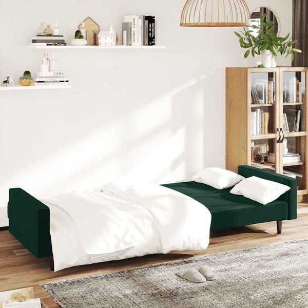 vidaXL Sof&aacute; cama de 2 plazas terciopelo verde oscuro
