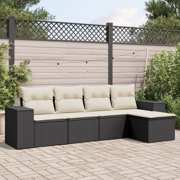 vidaXL Set de muebles de jardín 5 pzas y cojines ratán sintético negro