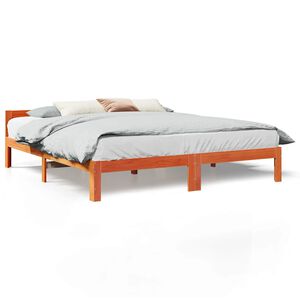 vidaXL Cama sin colch&oacute;n madera maciza de pino marr&oacute;n cera 160x200 cm