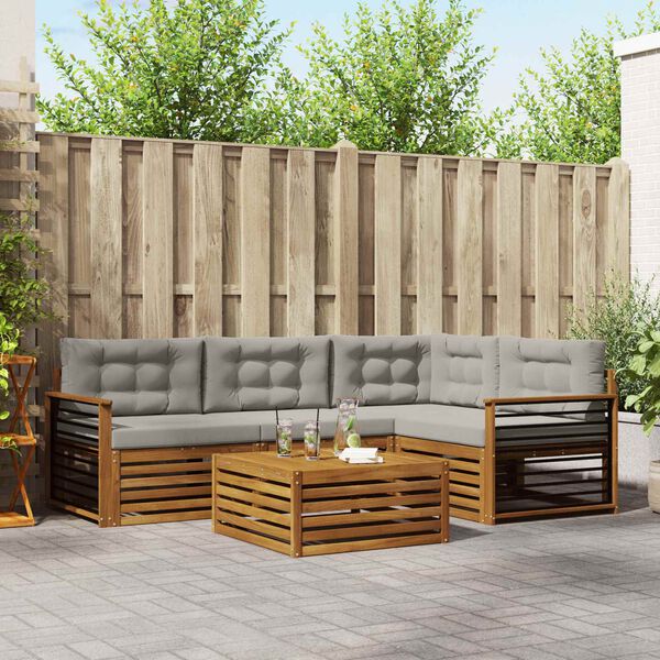 vidaXL Conjunto de sof&aacute;s de exterior 5 pcs Gris Natural y Claro