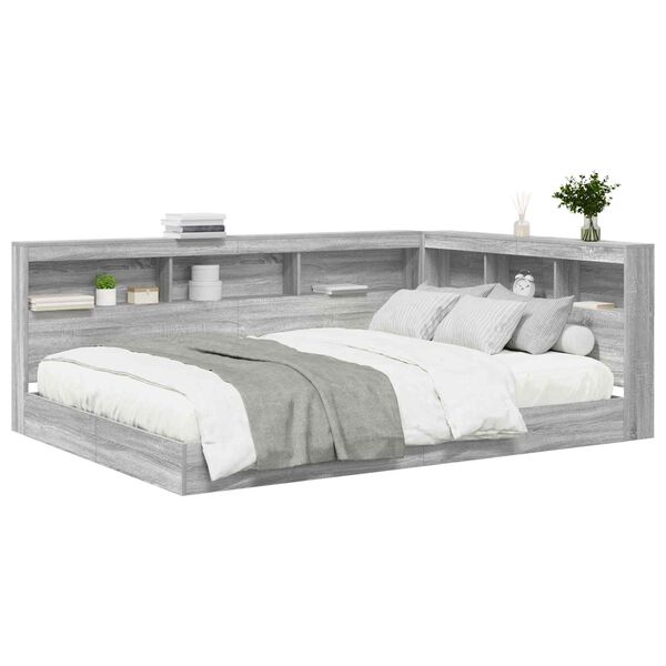 vidaXL Cama con Estanter&iacute;a con cabecera Gris sonoma 150 x 200 cm