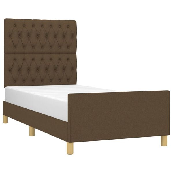 vidaXL Estructura de cama sin colch&oacute;n tela marr&oacute;n oscuro 90x200 cm