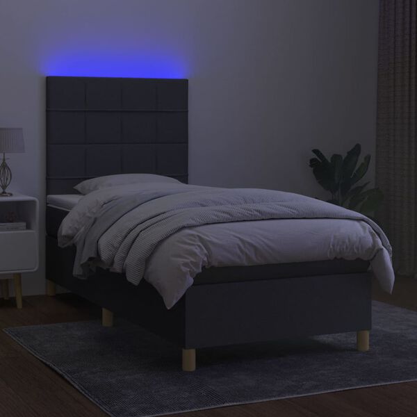 vidaXL Cama box spring colch&oacute;n y luces LED tela gris oscuro 80x200 cm