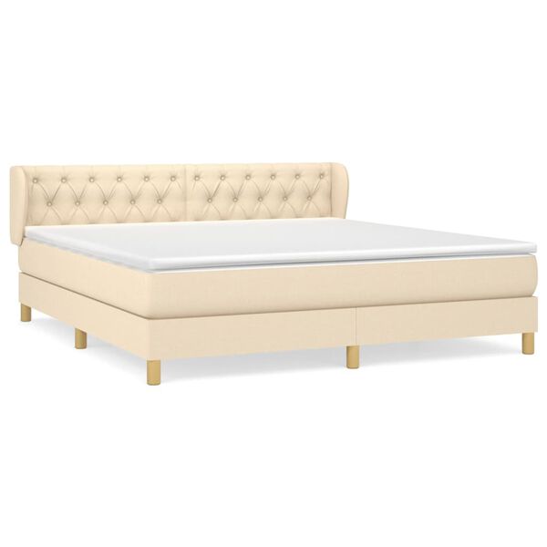vidaXL Cama box spring con colch&oacute;n tela color crema 160x200 cm