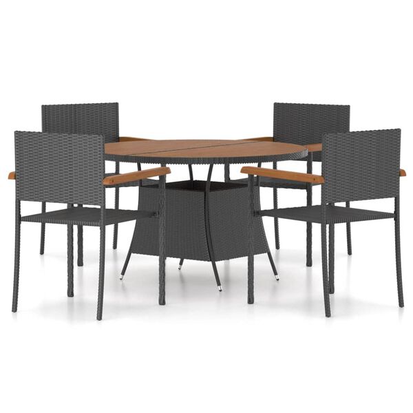 vidaXL Juego de comedor para jard&iacute;n 5 piezas rat&aacute;n sint&eacute;tico negro