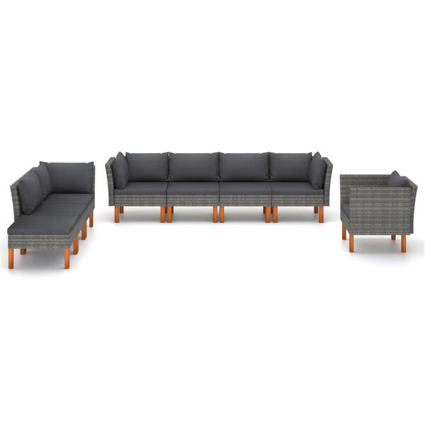 vidaXL Set de muebles de jard&iacute;n 8 pzas rat&aacute;n sint&eacute;tico eucalipto gris