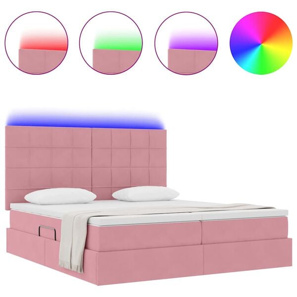 vidaXL Cama con tira de luces LED Rosa 180 x 200 cm Terciopelo