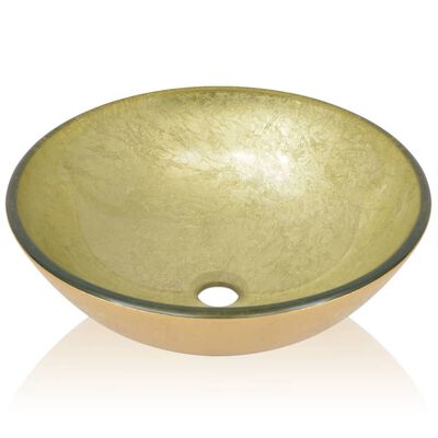vidaXL Lavabo de vidrio templado dorado 42 cm