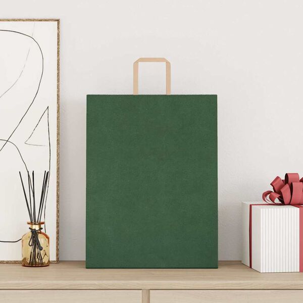 vidaXL Bolsas de papel con asas 50 uds verde 32x12x42 cm