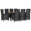 vidaXL Set de comedor de jard&iacute;n 9 pzas y cojines rat&aacute;n sint&eacute;tico negro